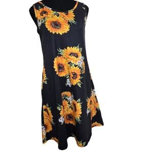 Spadehill Women's Sunflower Black Sundress Casual A-line Pockets Pull On Size S